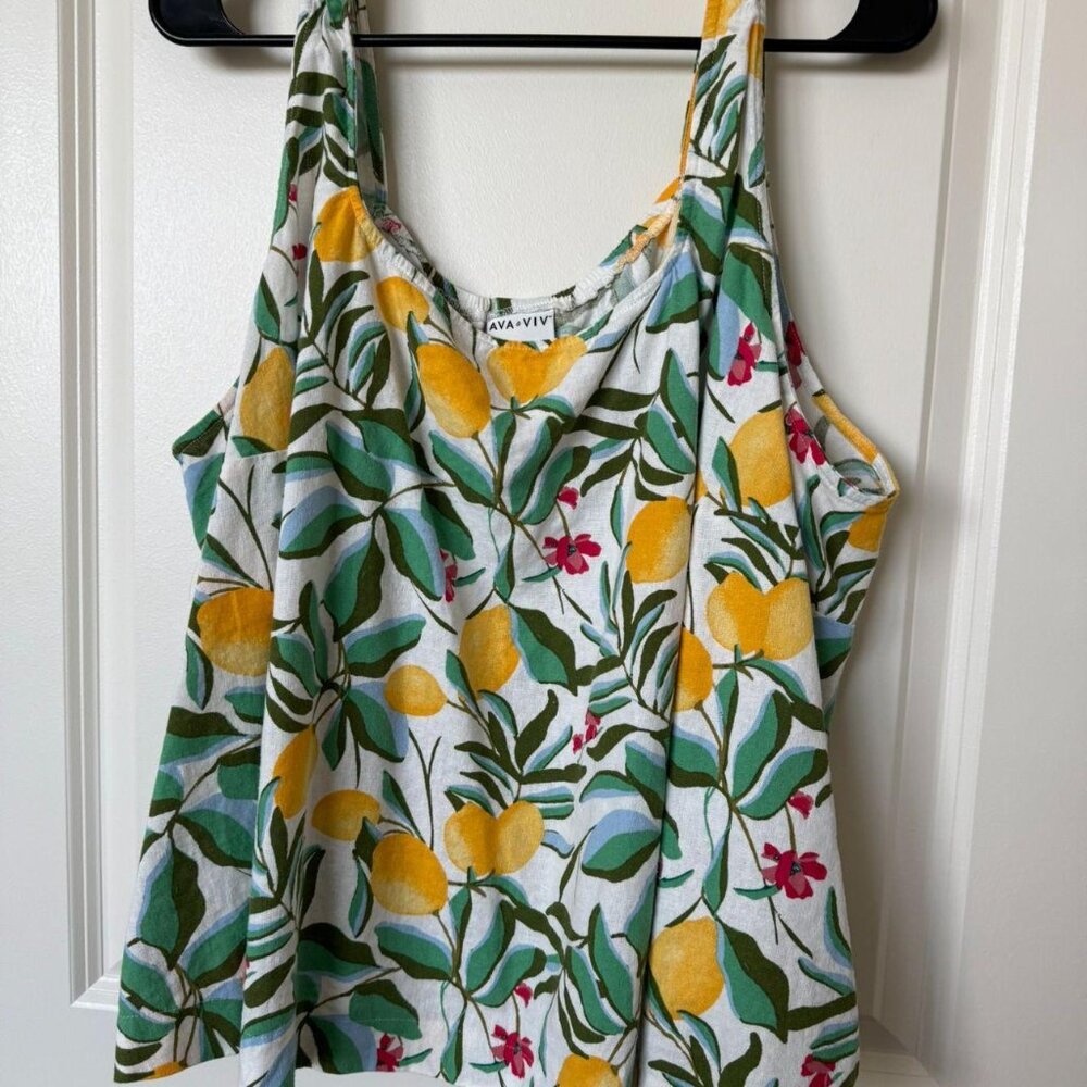 🍋 Ava & Viv Lemon Print Button-Back Tank